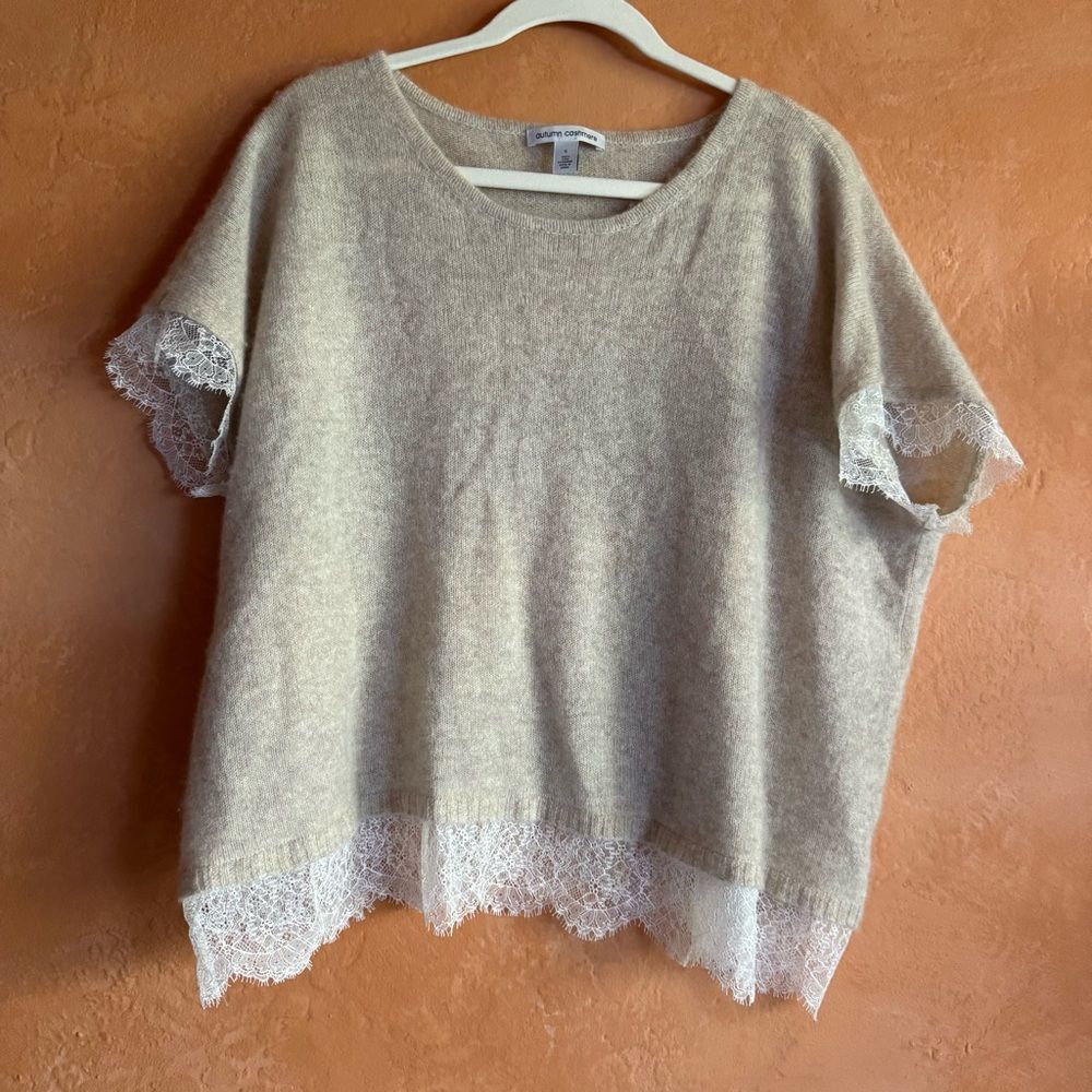 Autumn Cashmere 100% Cashmere Lace Trim Sweater Soft Luxe Minimalist Size S